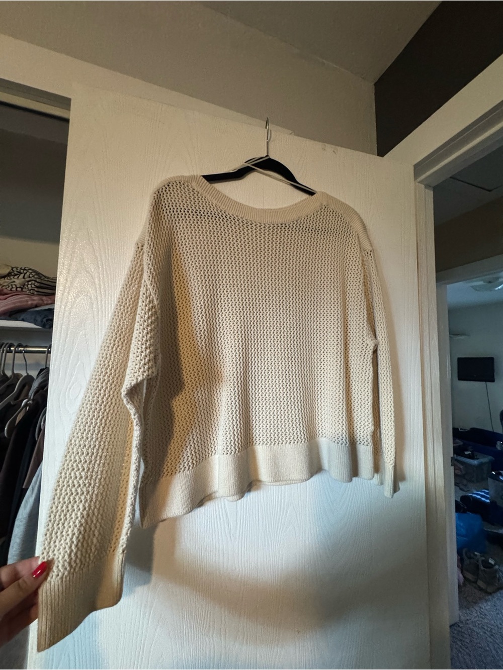 Old Navy Cream Basketweave Crewneck Sweater